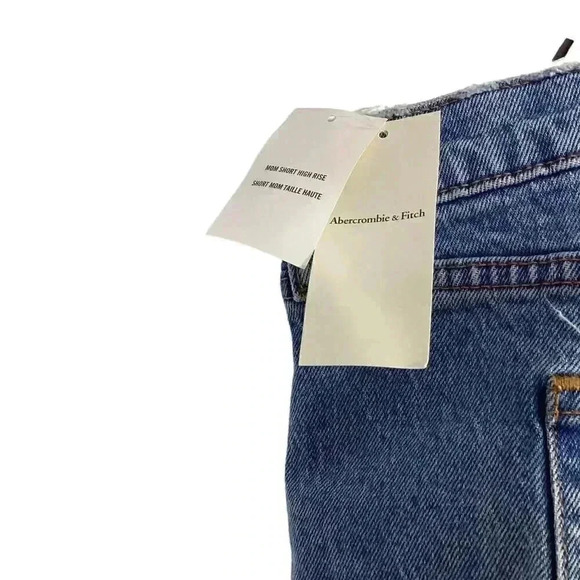 Abercrombie & Fitch Women 22 36 High Rise The Mom Cutoff Shorts Blue Raw Hem NEW - Picture 5 of 10